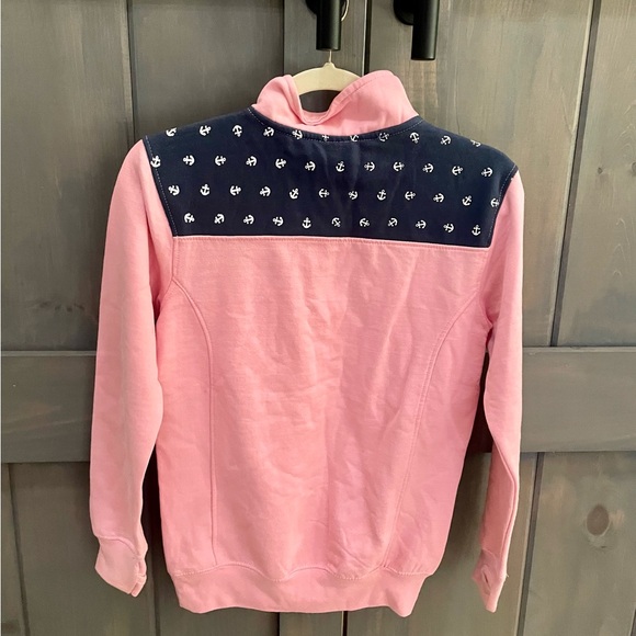 Pink preppy pullover hoodie zip up with navy anchor design girls size M 12/14 - Picture 2 of 6